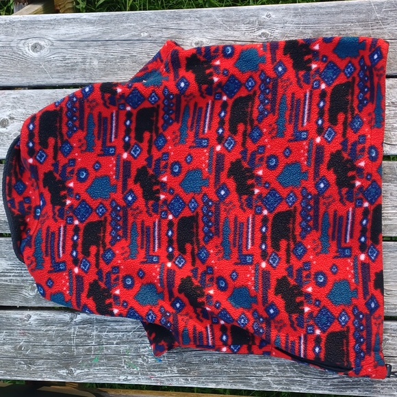 Vintage L.L Bean fleece pulllover.Moose,Fish, Aztec print. Red,Black, and Teal. - Picture 6 of 6